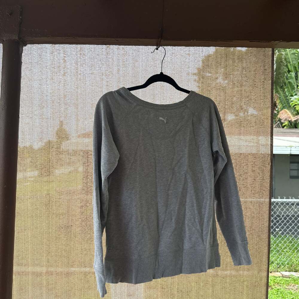 PUMA Gray Crew Neck Sweatshirt with White Logo - Women's Casual Pullover - Picture 3 of 3